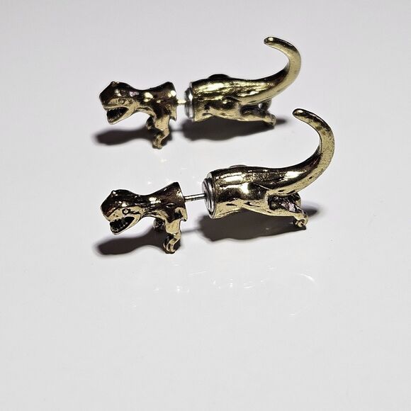 Gold Tone Dinosaur Head And Tail Jacket Fashion Earrings - Picture 9 of 11